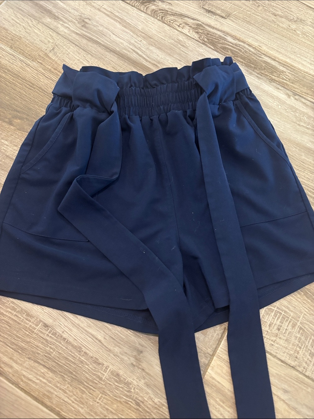 Grace Karin Navy Paperbag Waist Tie-Front Shorts size small